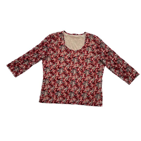 Jones New York | Floral Mesh Stretch Top with 3/4 Length Sleeves | XL - Picture 1 of 6